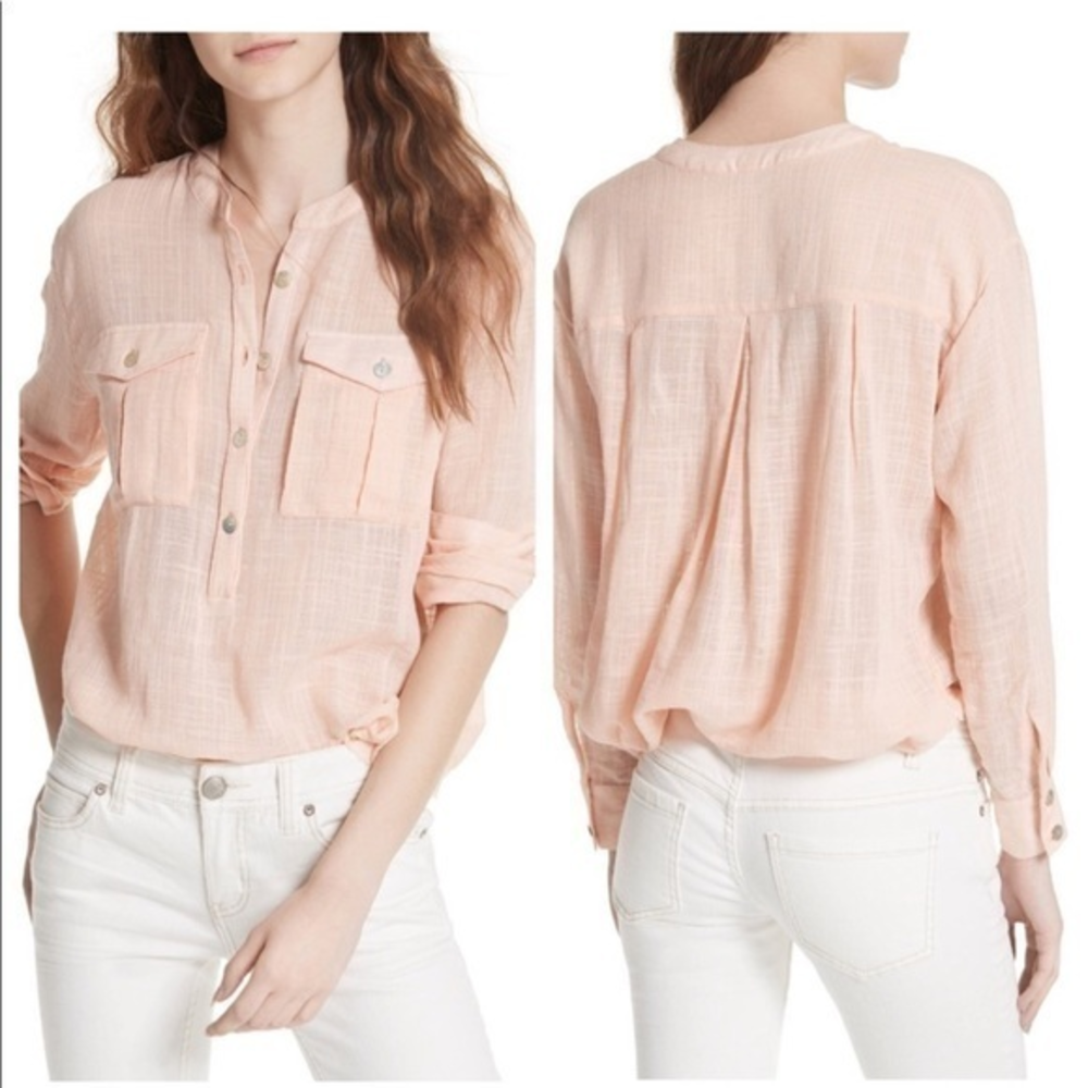 Free People Frayed Hem Gauze‎ Talk to Me Top Peach